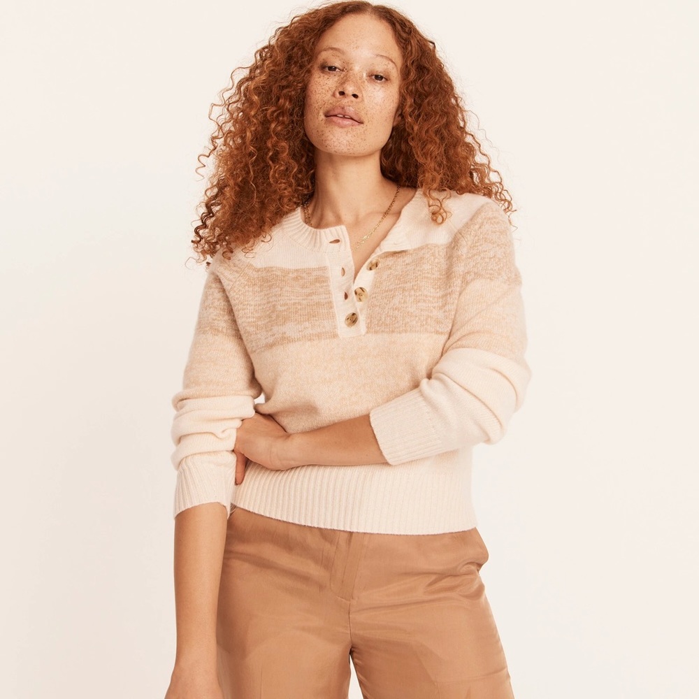 Jcrew cashmere marled sweater in stripe - buttercream camel almond